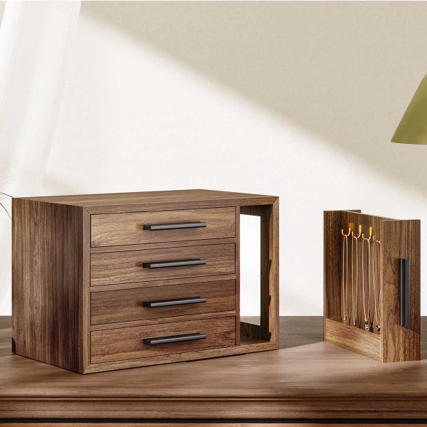 Walnut & Black Wooden Jewelry Organizer Box, 4-Layer Storage Case with Transparent Window, Suitable for Earrings, Necklaces, Rings and Cosmetics