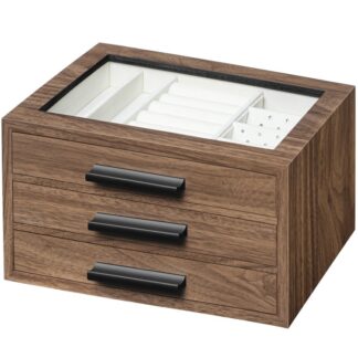 صندوق المجوهرات للنساء, 3-منظم مجوهرات الطبقة, صندوق تنظيم المجوهرات, غطاء شفاف, هدية عيد الميلاد, هدية للأحباء, للقرط, قلادة, جرس, إسورة, الجوز والأسود