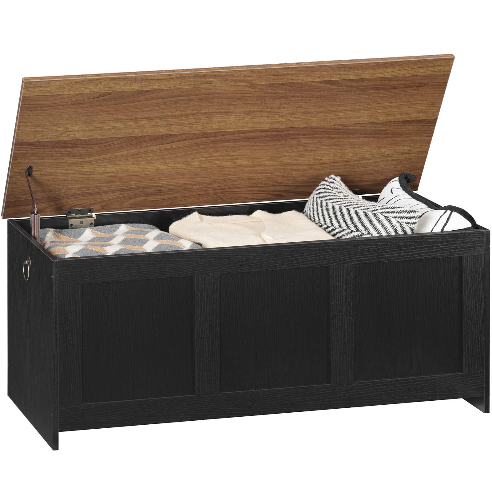 Banc de rangement HOOBRO, 39.3" Coffre de rangement en bois rétro, Tronc de rangement en bois, Coffre jouet avec dessus de levage, Organisateur d'entrée multifonctionnel, pour l'entrée, Salon, Noir et noix
