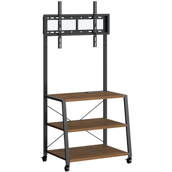Rolling TV Stand with Mount and Power Outlet, Compatible with Up to 55-Inch TVs, Black and Walnut Corner Entertainment Center with 3-Tier Storage Shelves, Suitable for Living Room and Bedroom