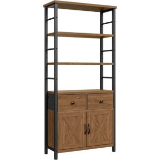 Pähkinä ja musta 5-tason kirjahylly, Pitkä kirjahylly ovien säilytystilassa & Laatikot, Maalaistalo -näyttöteline, Iso kirja, Kirjastokirjahylly olohuoneeseen, Opiskelu, Ruokasali