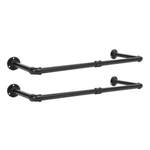 wall-mounted clothes rack, set of 2 pipe clothes rack, 29.7 inches, iron pipe clothes hanging bar, heavy duty garment bars, multi-purpose hanging rods for closet storage, black