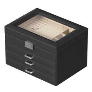 Ювелирная коробка со стеклянной крышкой, 4-Ярусный органайзер для ювелирных изделий, Шкатулка для драгоценностей для женщин, Достаточно места для хранения, Подходит для ожерелья, Серьги, Кольца, Браслеты, Подарок для любимых, Черный