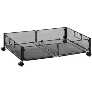 Under Bed Storage with Wheels, Under Bed Storage Containers, Metal Foldable Under Bed Drawer, Space-saving, Tool-free Assembly, for Clothes, Blanket, Shoes, Black