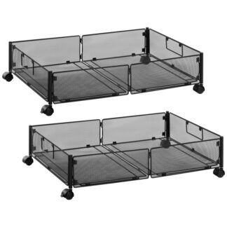 Under Bed Storage, Storage Container on Wheels, Foldable Bed Storage Drawer with Pull Handle, Under Bed Organizer, for Clothes, Blankets, Shoes, Bedding, Black