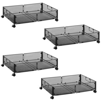 Under Bed Storage with Wheels, 4 Pack Under Bed Storage Containers, Metal Foldable Under Bed Drawer, Space-Saving, Tool-Free Assembly, for Clothes, Blanket, Shoes, Black