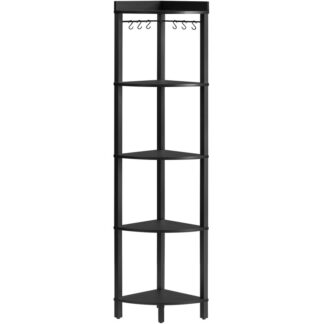 5 Tason kulmahyllyteline, Industrial Corner kirjahyllyn näyttöhylly, Corner Säilytysteline Tall Plant Stand, Kulmahylly pieniin tiloihin, Musta