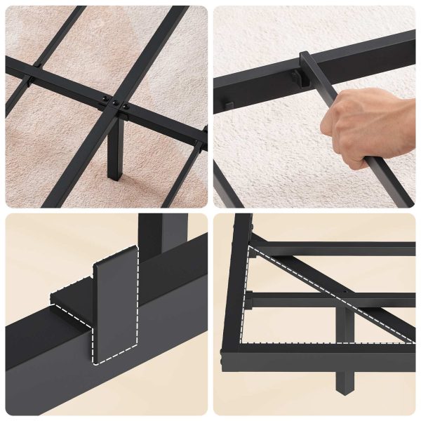 160×200cm Metal Double Bed Frame with LED Lighting and Charging Station, Quiet Stable Guest Bed for Bedroom & Гостевая комната, Легкая сборка, Черный