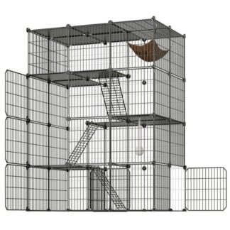 قفص قط كبير, 4-حاويات القط الداخلي الطبقة, DIY Cat Playpen القابلة للفصل الأسلاك المعدنية قطة القطط مع أرجوحة وكرات معلقة, ل 1-3 القطط, سهولة التجميع, أسود