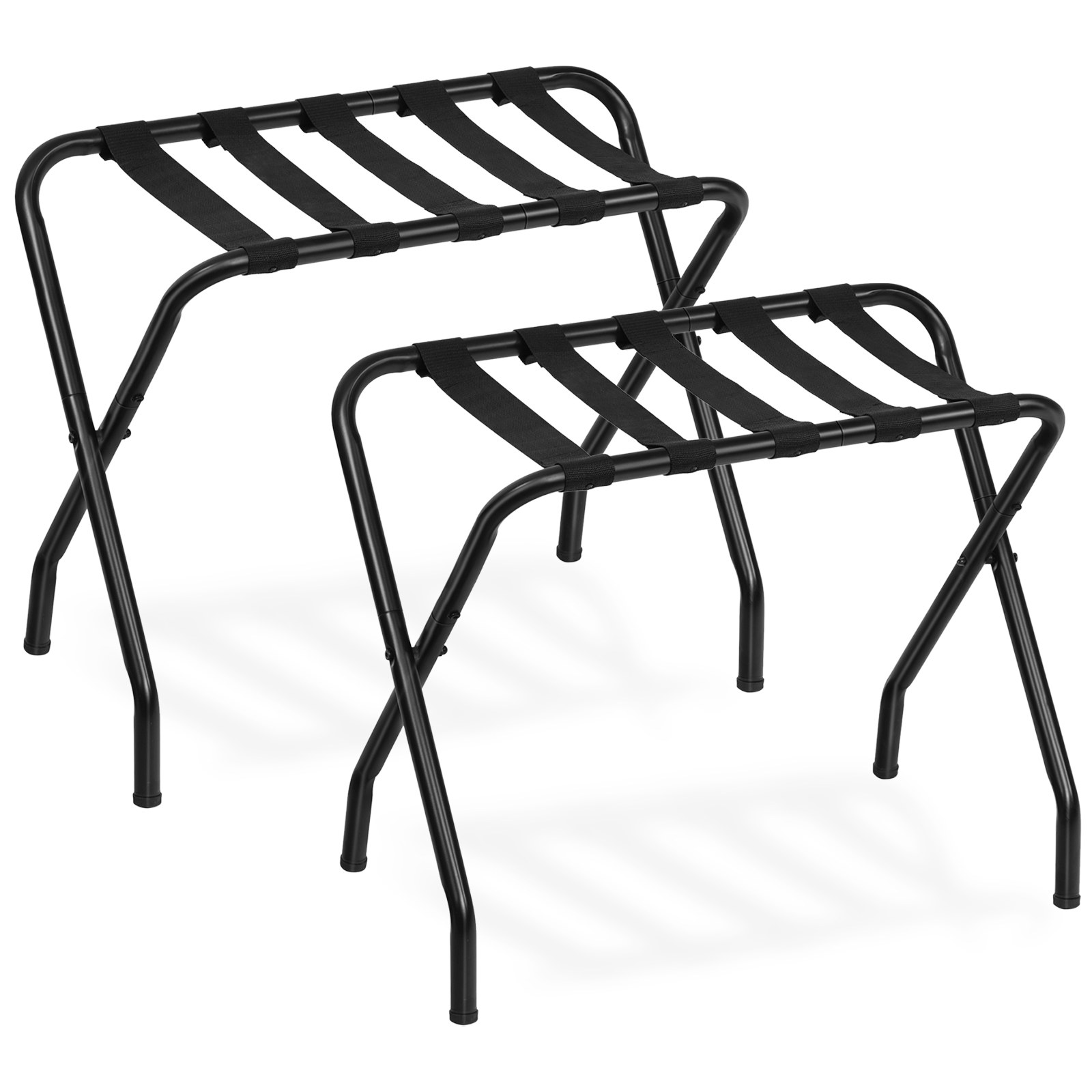 Luggage Rack, Pack of 2, Metal Foldable Suitcase Stand for Guest Room, Holds up to 100 lb, 27 x 15.3 x 22 Inches, Steel Frame, Nylon Straps, Hotel, Bedroom, Closet, Black