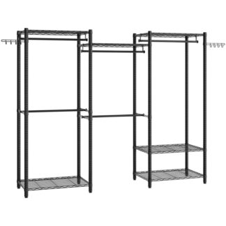 Ağır Hizmet Elbise Askısı, Bağımsız 6 Katlı Dolap Düzenleyici, Raflı ve Askı Çubuklu Metal Elbise Askısı, Çok Fonksiyonlu Yatak Odası Elbise Rafı, Maksimum Yük 800 1 pound = 0.45 kg, Siyah