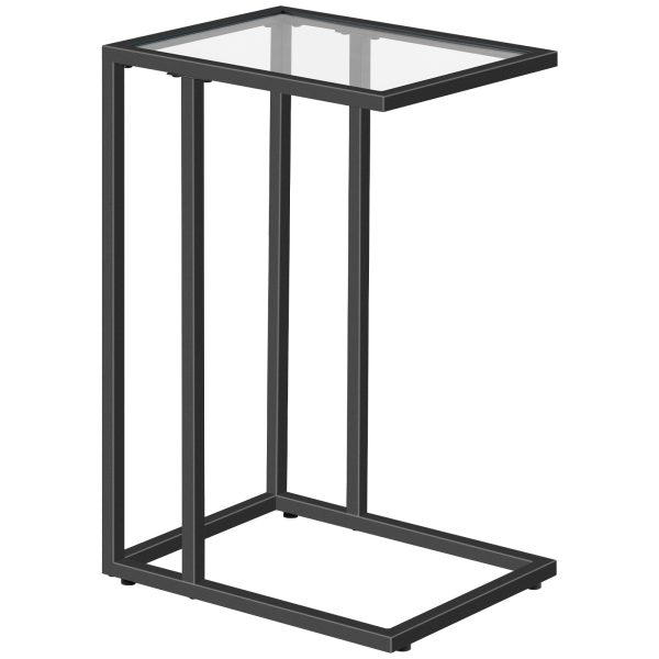 Βοηθητικό τραπέζι από μαύρο tempered Glass σε σχήμα C, Τραπέζι σνακ σε μοντέρνο στυλ με μεταλλικό σκελετό, Δίσκος τηλεόρασης που εξοικονομεί χώρο για μικρές περιοχές, Καναπές, Καναπές και κρεβάτι