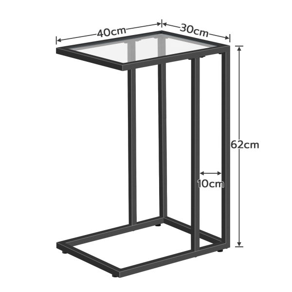 Βοηθητικό τραπέζι από μαύρο tempered Glass σε σχήμα C, Τραπέζι σνακ σε μοντέρνο στυλ με μεταλλικό σκελετό, Δίσκος τηλεόρασης που εξοικονομεί χώρο για μικρές περιοχές, Καναπές, Καναπές και κρεβάτι