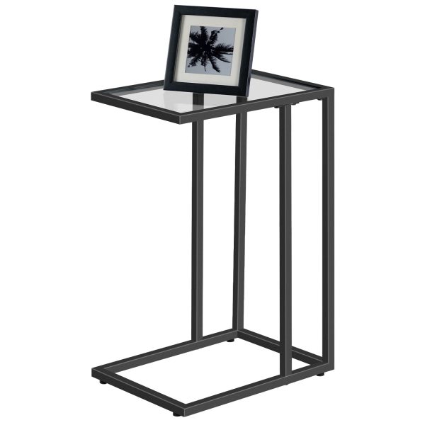 Βοηθητικό τραπέζι από μαύρο tempered Glass σε σχήμα C, Τραπέζι σνακ σε μοντέρνο στυλ με μεταλλικό σκελετό, Δίσκος τηλεόρασης που εξοικονομεί χώρο για μικρές περιοχές, Καναπές, Καναπές και κρεβάτι