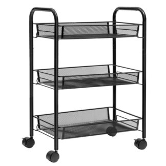 Rollwagen, 3-Tier -Mesh -Draht -Lagerverbindungswagen, Multifunktionswagen mit 3 Verstellbare Körbe und abschließbare Räder, leicht zusammenzubauen, für zu Hause, Küche, Büro, Schwarz
