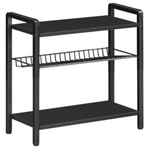 3-tier spice rack organizer, kitchen counter shelf, countertop storage rack with tilting mesh shelve, cabinet organizer shelf for kitchen, office, study room, black