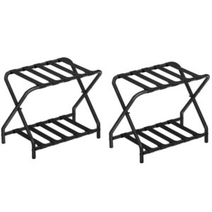 folding luggage racks set of 2, double tiers suitcase stand for guest room, 27 x 15.3 x 22 inches, metal luggage holder with shoe shelf, space saving, bedroom, hotel, black