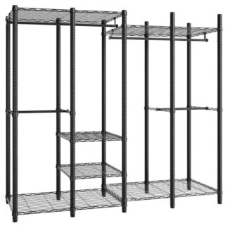 Taşınabilir dolap gardırop, Ağır Hizmet Elbise Askısı, Bağımsız 6 Katlı Dolap Düzenleyici, Raflı ve Askı Çubuklu Elbise Askısı, Elbise Rafı, Maksimum Yük 900 1 pound = 0.45 kg, Siyah