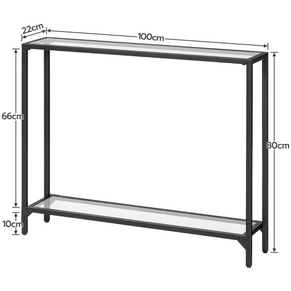 100cm Console Table, Tempered Glass Sofa Table, Modern Entryway Narrow Couch Table, Metal Frame with Adjustable Feet, Easy Assembly, Suitable for Foyer, Living Room, Hallway, Black