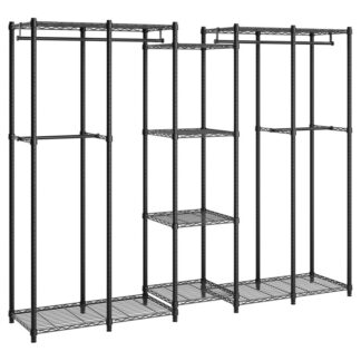 Ağır Hizmet Elbise Askısı, Bağımsız 8 Katlı Dolap Düzenleyici, Raflı ve Askı Çubuklu Metal Elbise Askısı, Çok Fonksiyonlu Yatak Odası Elbise Rafı, Maksimum Yük 1000 1 pound = 0.45 kg, Siyah