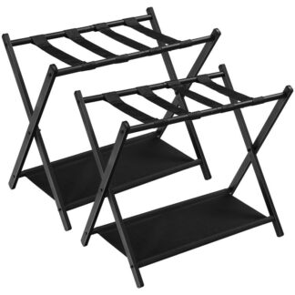 Gepäckablage, Packung von 2, Metallklappkoffer Ständer mit Stoffaufbewahrungsregal für Schlafzimmer, Gästezimmer, 25.4 x 16.5 X 24.2 Zoll, hält aus 100 lb, Kleiderschrank, Hotel, Schwarz