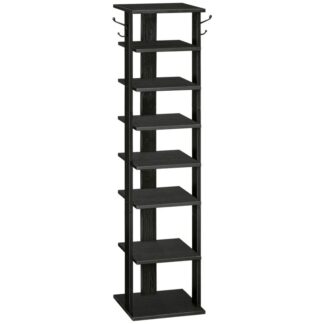 رف الأحذية العمودي, 8 منظم تخزين الأحذية من الطبقة مع خطافات, رف الأحذية الضيق ل 8 أزواج, توفير المساحة, مستقرة وقوية, للدخول, غرفة الجلوس, غرفة نوم, أسود