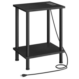 side table with charging station, end tables with usb ports and outlets, nightstand with 2-layer storage shelves for small spaces, living room, bedroom, black