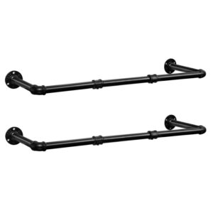Industrial Pipe Clothes Rails Set of 2 100 cm Wall Mounted Removable Clothes Rack Maximum Load 50 kg Space Saving Hallway Living Room Bedroom, Black