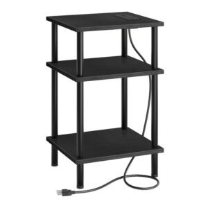 side tables with charging station and usb ports, 3-layer stackable nightstand, 23.2 inches end table for small space in bedroom, living room, industrial style, black