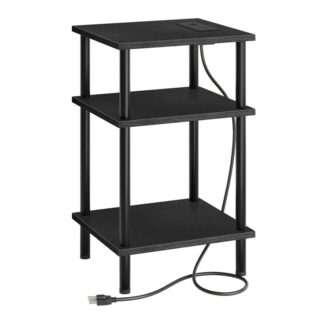 Sivupöydät latausasemalla ja USB -porteilla, 3-kerros pinottava yöpöytä, 23.2 tuuman päätypöytä pienelle tilalle makuuhuoneessa, olohuone, teollisuustyyli, musta