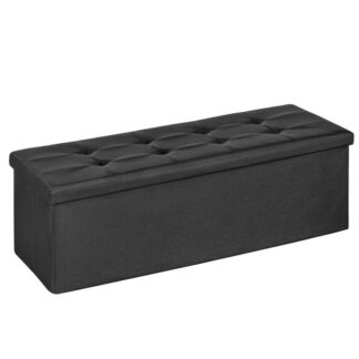 43.3 inchs folding storage ottoman bench, storage chest, footrest, coffee table, padded seat, upholstered top, holds up to 660 lb, for living room, bedroom, entryway, black