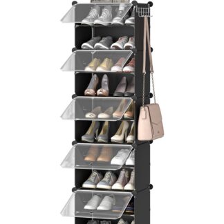 منظم الأحذية, 5 خزانة تخزين المكعب مع الباب, يحمل 20 أزواج من الأحذية, 10 رف الأحذية الطبقة, إطار الصلب, لوحة بلاستيكية, من السهل التجميع للدخول, خزانة, المدخل, أسود