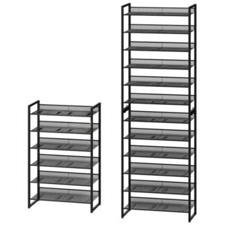 12-رف الأحذية الطبقة, منظم تخزين الأحذية للخزانة, 6-مجموعة رفوف أحذية قابلة للتكديس من الطبقة 2, يحمل 36-50 أزواج, أرفف ضيقة وطويلة للمدخل, المدخل, المرآب, أسود