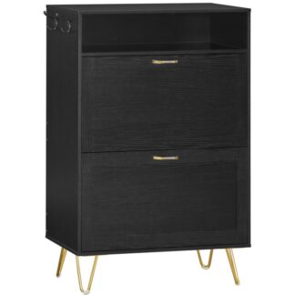 Ayakkabı Dolabı, Giriş Yolu için Ayakkabı Saklama Dolabı, ile 2 Çekmeceleri Çevir, Gizli Devrilme Kovalı Ayakkabı Dolabı, Ayakkabı Düzenleyici Dolabı, Açık Raflı ve Askılı, Siyah