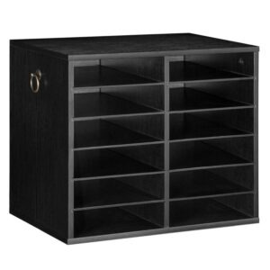 wooden literature organizer, 12-slot file sorter, removable mail sorter, classroom mailbox, mail organizer, paper storage organizer, for office, study, classroom, black