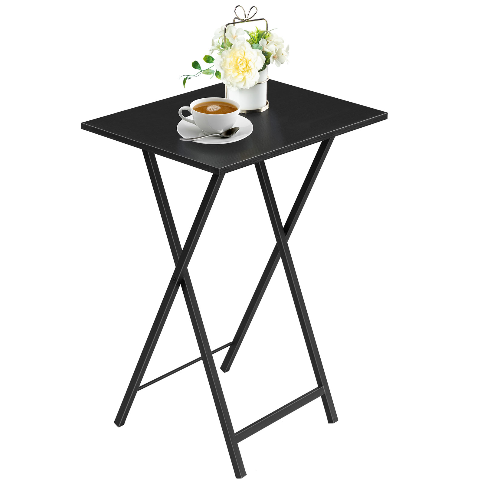 Black Folding TV Tray Table, طاولة وجبات خفيفة ثابتة للمساحات الصغيرة, طاولة جانبية للأريكة المحمولة, Easy to Assemble and Store, مناسبة للوجبات الخفيفة والوجبات في غرفة المعيشة