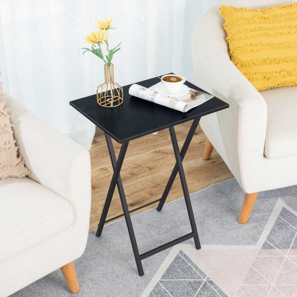 Black Folding TV Tray Table, Stable Snack Table for Small Spaces, Portable Sofa Side Table, Easy to Assemble and Store, Suitable for Snacks and Meals in Living Room