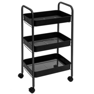 3-tier metal kitchen cart, storage rolling cart with 3 detachable mesh baskets and lockable wheels, stable and sturdy, easy to assemble, for home, kitchen, office, black