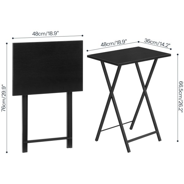 Folding TV Tray Tables (Set of 2), Industrial-Style Side Tables for Small Spaces, Multi-Functional Snack Tables with Stable Metal Frame, Space-Saving & Easy Assembly, Black Finish