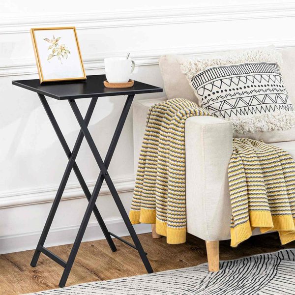 Folding TV Tray Tables (Set of 2), Industrial-Style Side Tables for Small Spaces, Multi-Functional Snack Tables with Stable Metal Frame, Space-Saving & Easy Assembly, Black Finish