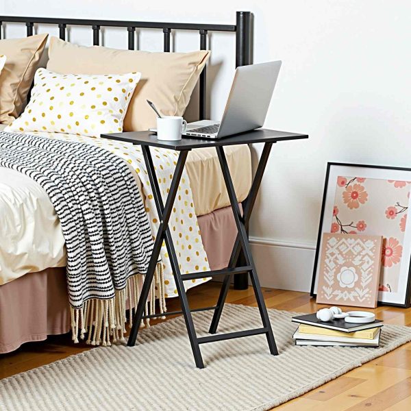 Folding TV Tray Tables (Set of 2), Industrial-Style Side Tables for Small Spaces, Multi-Functional Snack Tables with Stable Metal Frame, Space-Saving & Easy Assembly, Black Finish