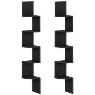 Corner Shelf Wall-Mounted, Set of 2 Floating Corner Shelves, 5-Tier Bookshelves for Wall Decor in Living Room, Bedroom, Home Office, Black