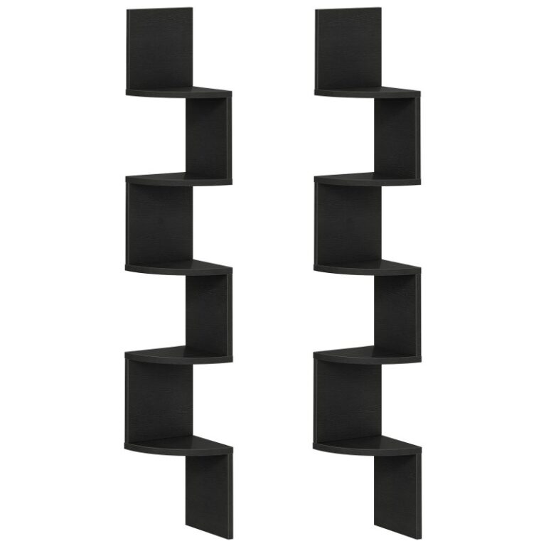 Γωνιακό ράφι τοποθετημένο τοίχο, Σετ από 2 Πλωτά γωνιακά ράφια, 5-Βιβλιοθήκη βαθμίδας για διακόσμηση τοίχου στο σαλόνι, Υπνοδωμάτιο, Υπουργείο Εσωτερικών, Μαύρος