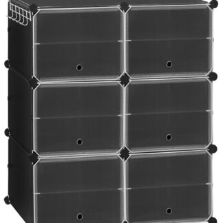 منظم الأحذية, 6 رف أحذية مكعب مع الباب, يحمل 24 أزواج من الأحذية, خزانة تخزين الأحذية للخزانة, إطار الصلب, لوحة بلاستيكية, من السهل التجميع, للدخول, المدخل, أسود