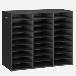 Wooden Literature Organizer, 27-Slot File Organizer, Removable Mail Sorter, Classroom Mailbox, Mail Organizer, Paper Storage Organizer, for Office, Study, Classroom, Black