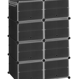 منظم الأحذية, 8 رف أحذية مكعب مع الباب, يحمل 32 أزواج من الأحذية, 8 خزانة تخزين أحذية الطبقة للخزانة, إطار الصلب, لوحة بلاستيكية, من السهل التجميع, للدخول, المدخل, أسود