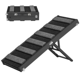 Koiranramppi, Kannettava lemmikkiramppi pienille koirille, Säädettävissä 9,5: stä" to 21.3"- Enintään 100 kiloa, liukumattomalla matopinnalla, Koiran autoramppi korkealle sänkylle, Sohva, Maastoauto, Musta ja harmaa