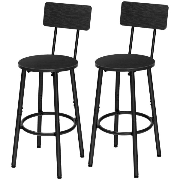 Bar Stools (Set of 2), Round Backrest Bar Chairs, 64.0cm Counter Height Stools for Kitchen Island, Dining Room, Sturdy Construction, Easy Assembly, Black