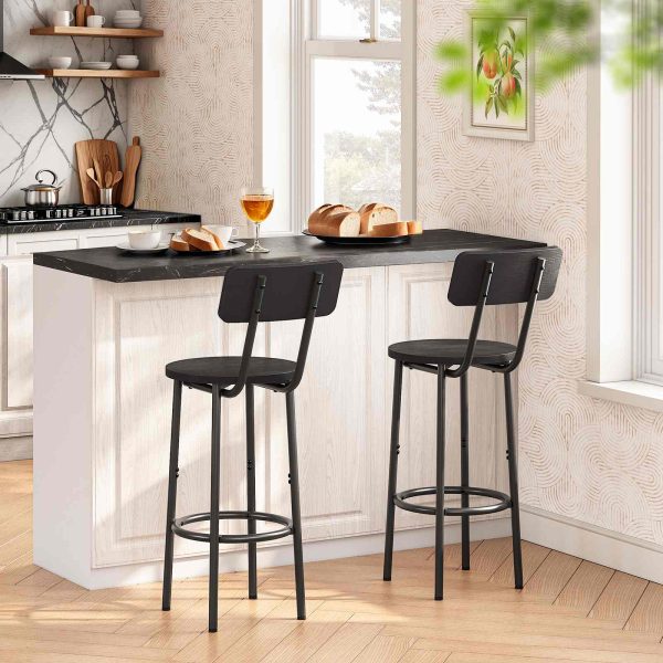 Bar Stools (Set of 2), Round Backrest Bar Chairs, 64.0cm Counter Height Stools for Kitchen Island, Dining Room, Sturdy Construction, Easy Assembly, Black