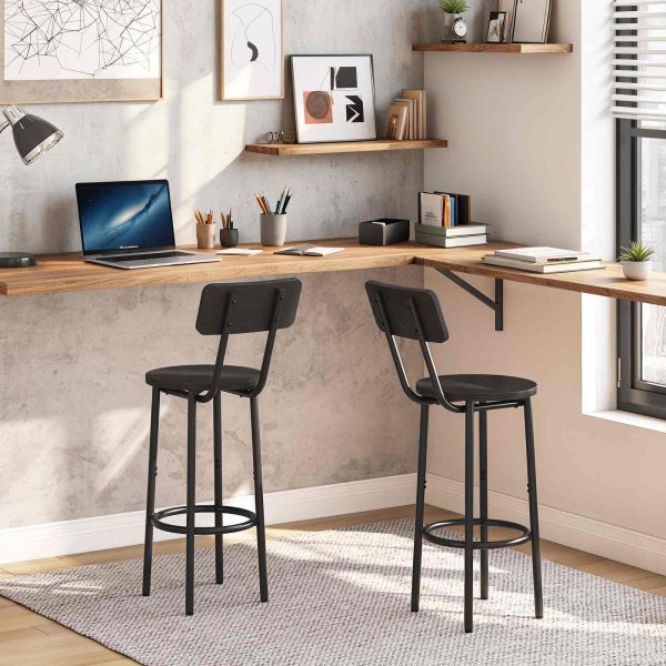 Bar Stools (Set of 2), Round Backrest Bar Chairs, 64.0cm Counter Height Stools for Kitchen Island, Dining Room, Sturdy Construction, Easy Assembly, Black